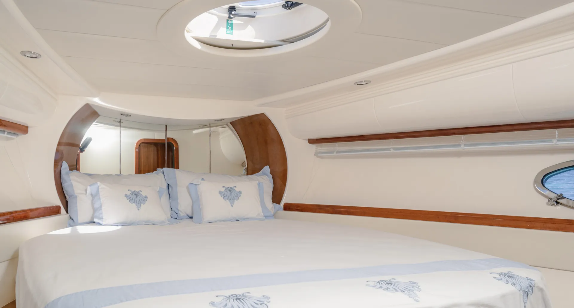 Pershing 46 luxury yacht cabin bedroom interior Porto Cervo Sardinia Italy